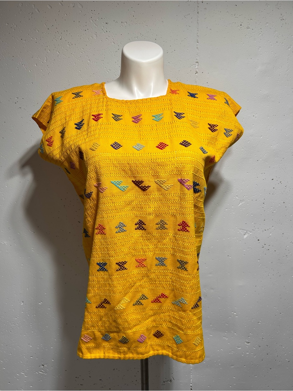 Women's Vibrant Mustard Yellow Mexican Huipil Embroidered Blouse